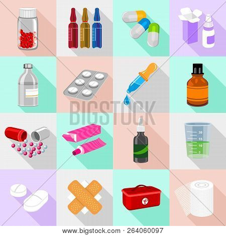 Drug Forms Icons Set. Flat Illustration Of 16 Drug Forms Icons Set Icons For Web
