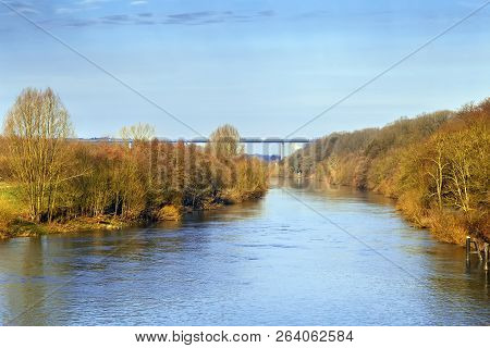 View Of Ruhr River In Kettwig City In Winter, Germany
