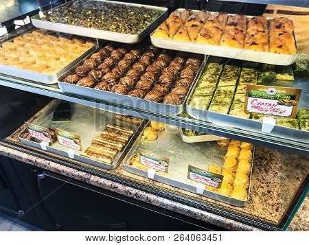 Pyatigorsk, Russia - September 20, 2018: Local Sweets In Pastry Shop In Pyatigorsk City. Pyatigorsk 