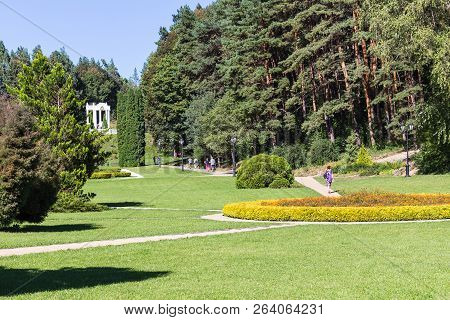 Kislovodsk, Russia - September 19, 2018: Visitors Walk In Kislovodsk National Park In Sunny Autumn D
