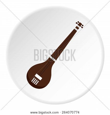 Traditional Indian Sarod Icon In Flat Circle Isolated On White Illustration For Web