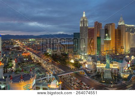 Las Vegas - Dec 27, 2015: New York-new York Hotel And Casino On Las Vegas Strip At Night In Las Vega