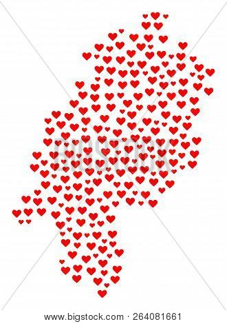 Collage Map Of Hesse State Composed With Red Love Hearts. Vector Lovely Geographic Abstraction Of Ma