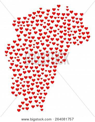 Collage Map Of Jiangxi Province Composed With Red Love Hearts. Vector Lovely Geographic Abstraction 