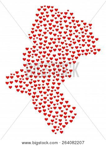 Collage Map Of Silesia Voivodeship Formed With Red Love Hearts. Vector Lovely Geographic Abstraction