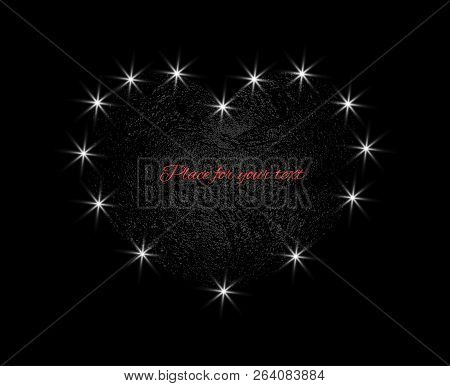 Abstract Heart With The Light Texture Of The Moon. Vector Design Element Isolated On Dark Background