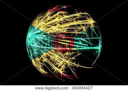Abstract Grenada Sparkling Flag, Christmas Ball Concept Isolated On Black Background