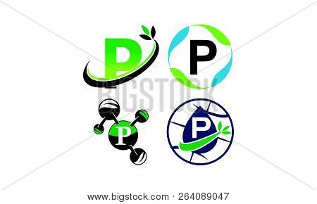 Green Project Solution P Template Set Logo Design