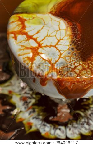 Mousse Esterhazy Cake. Frozen Glass Icing On The Cake. Culinary Backgrounds.
