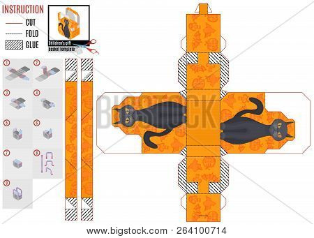 Orange Box Template For Halloween With Cat. Stock Image Picture