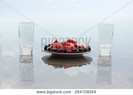 Appetizer And Sallad On The Sea Background