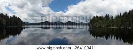 View From Lake Located In Rodopi Mountain Bulgaria