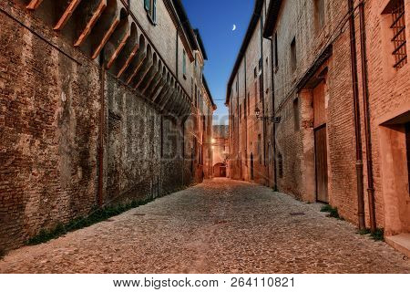 Forli, Emilia Romagna, Italy: Picturesque Ancient Alley In The Old Town - Old Italian Street At Dusk