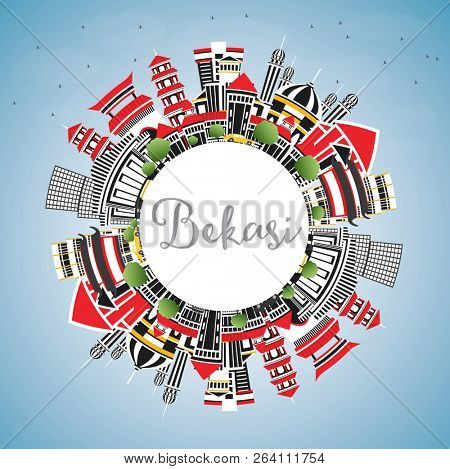 Bekasi Indonesia City Skyline with Color Buildings, Blue Sky and Copy Space. Business Travel and Tourism Concept with Historic Architecture. Bekasi Cityscape with Landmarks.