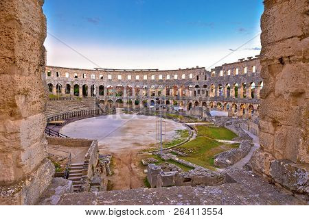 Arena Pula Historic Roman Amphitheater View, Istria Region Of Croatia
