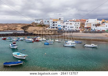Many Small Fishing Boats In Marina Of Tajao, Tenerife, Spain.
