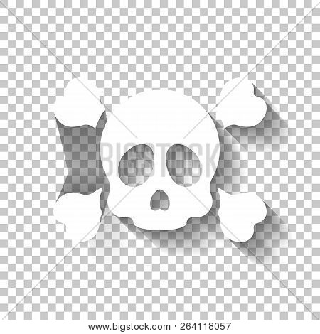 Skull And Crossed Bones. Simple Icon. White Icon With Shadow On