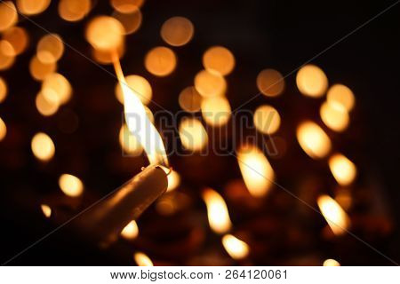 Earthen Diya Lamp Lighting With Candles On The Occasion Of Diwali And Sandhi Pujo