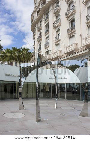 Cannes, France - April 24 2017: Mirror Sculpture On Cannes Croisette