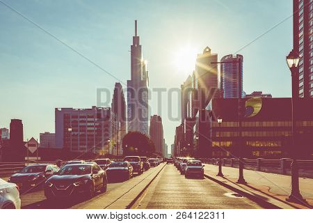 Philadelphia - Usa - September 19, 2018: Sunrise Time At City Center In Philadelphia At Summer Time.