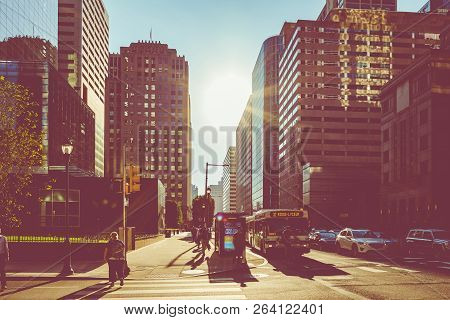 Philadelphia - Usa - September 19, 2018: Sunrise Time At City Center In Philadelphia At Summer Time.