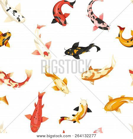 Fish Exotic Cold Blooded Animals Seamless Pattern Vector.