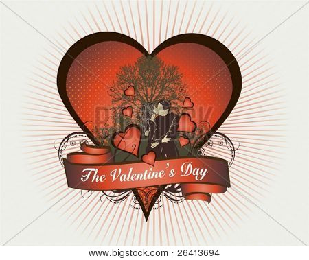 diseño de tarjeta de San Valentín, la joven pareja feliz, ornamnets floral