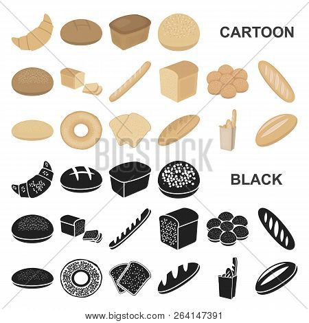 Types Of Bread Cartoon Icons In Set Collection For Design. Bakery Products Vector Symbol Stock Web I