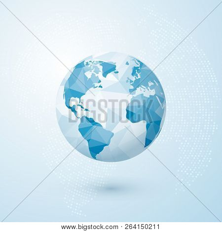 Polygonal Globe. World Globe Map. Creative Earth Concept. Vector Illustration Isolated On Blue Backg