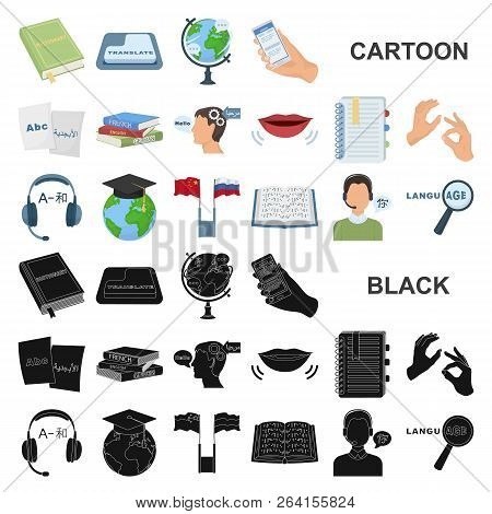 Translator And Linguist Cartoon Icons In Set Collection For Design. Interpreter Vector Symbol Stock 