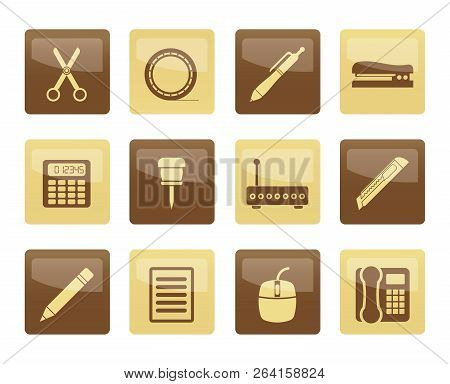 Business And Office Icons Over Brown Background - Vector Icon Set