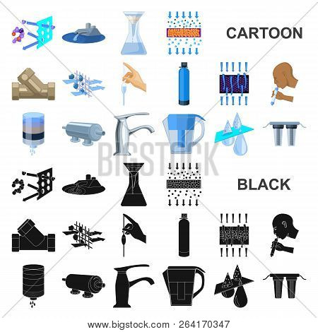 Water Filtration System Cartoon Icons In Set Collection For Design. Cleaning Equipment Vector Symbol