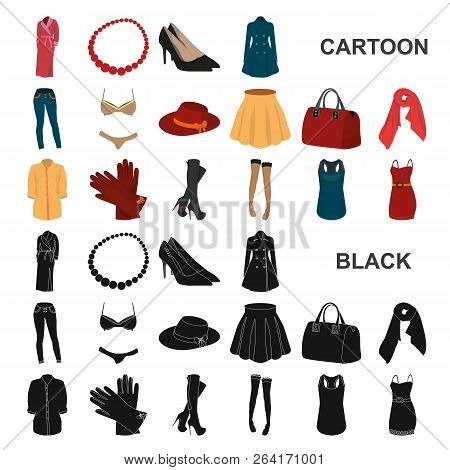 Women Clothing Cartoon Icons In Set Collection For Design.clothing Varieties And Accessories Vector 