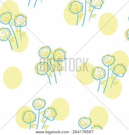 Flowers Seamless Pattern With Yellow Stains On White Background