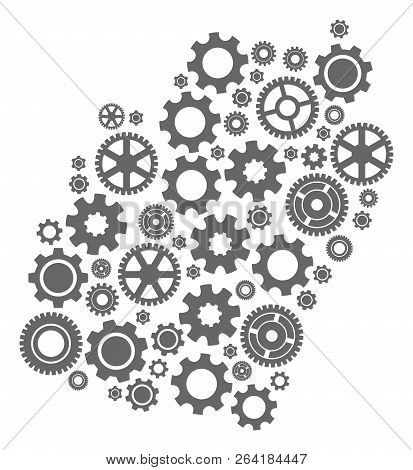 Map Of Manipur State Formed With Gray Wheel Symbols. Vector Abstract Mosaic Of Map Of Manipur State 