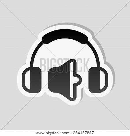 Headphones And Volume Level. Medium Volume Level. Simple Icon. Sticker Style With White Border And S