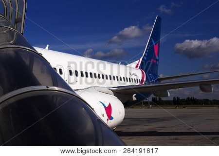 Borispol, Ukraine - October 05, 2018: A Part Of 4l-mwa Myway Airlines Boeing 737-800 Aircraft With L