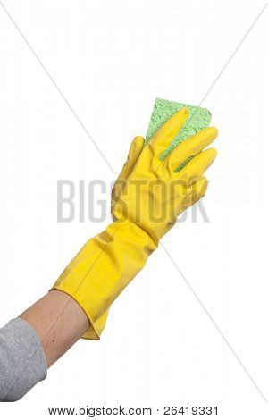 Halten einen Schwamm, isolated on white