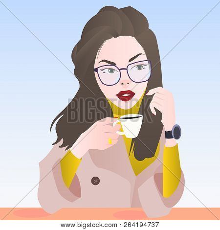 Beautiful Girl With Coffee Cup - Vector 10