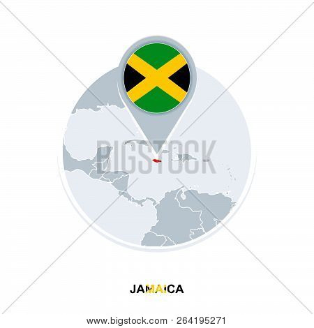 Jamaica Map And Flag, Vector Map Icon With Highlighted Jamaica