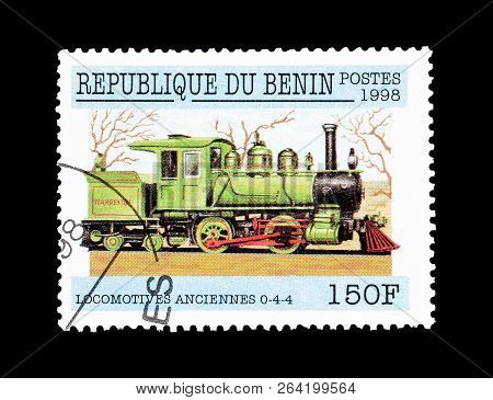 Benin - Circa 1998 : Cancelled Postage Stamp Printed By Benin, That Shows Early Locomotive 0-4-4.