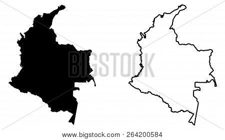 Simple (only Sharp Corners) Map Of Colombia Vector Drawing. Mercator Projection. Filled And Outline 