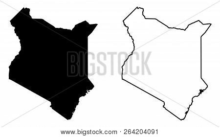 Simple (only Sharp Corners) Map Of Kenya Vector Drawing. Mercator Projection. Filled And Outline Ver