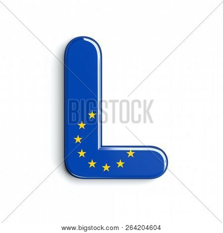 Europe flag letter L - Capital 3d european union font isolated on white background. This alphabet is perfect for creative illustrations related but not limited to Europe, Brussells, patriotism...