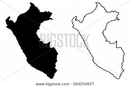 Simple (only Sharp Corners) Map Of Peru Vector Drawing. Mercator Projection. Filled And Outline Vers
