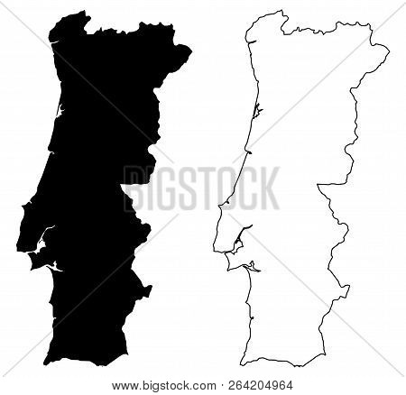 Simple (only Sharp Corners) Map Of Portugal Vector Drawing. Mercator Projection. Filled And Outline 