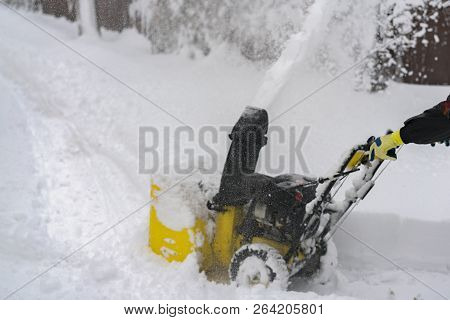 A Snow Thrower Is The Best Assistant For Snow Removal In The Winter. Snow Thrower Outdoor