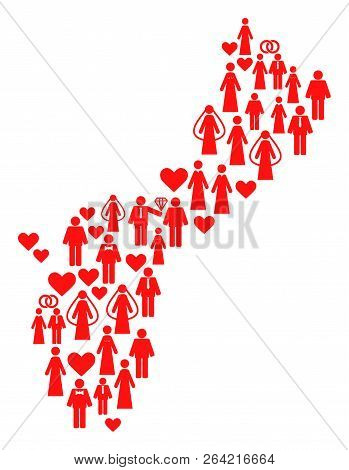 Collage Map Of Guam Island Created With Red Lovely Persons. Vector Lovely Geographic Abstraction Of 