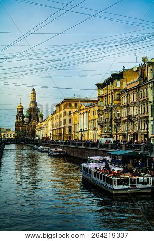 Russia, St. Petersburg, Griboyedov Canal, Excursion Ships.13 October 2018