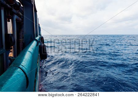 View From Ship Or Vessel Deck To Open Sea - Beautiful Seascape